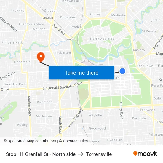 Stop H1 Grenfell St - North side to Torrensville map