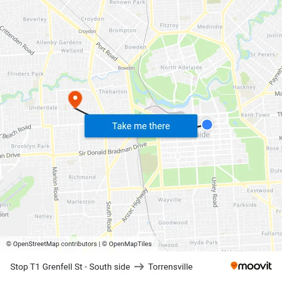 Stop T1 Grenfell St - South side to Torrensville map