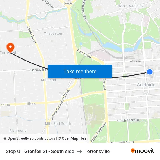Stop U1 Grenfell St - South side to Torrensville map