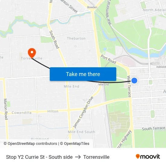 Stop Y2 Currie St - South side to Torrensville map