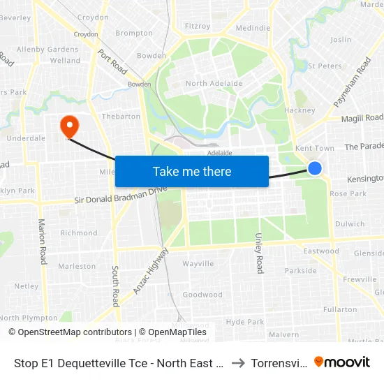 Stop E1 Dequetteville Tce - North East side to Torrensville map
