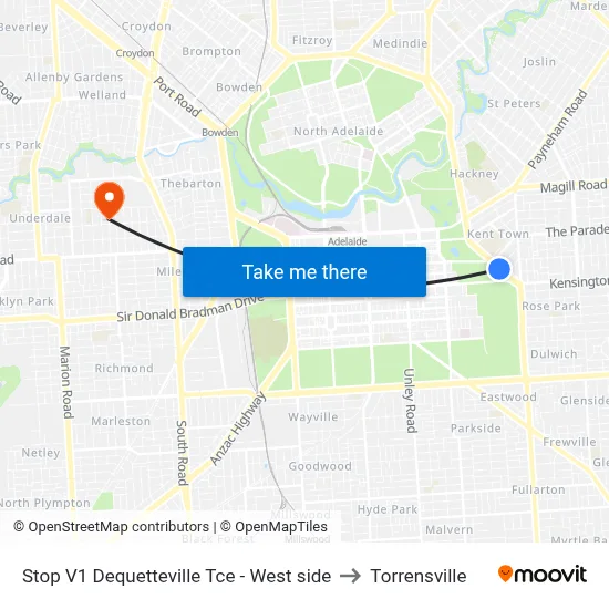 Stop V1 Dequetteville Tce - West side to Torrensville map