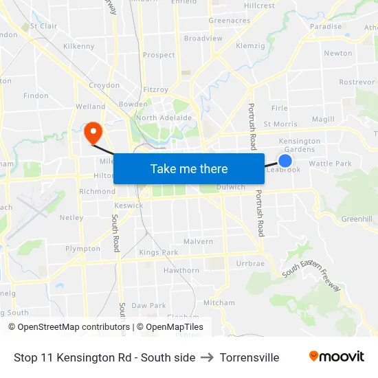 Stop 11 Kensington Rd - South side to Torrensville map