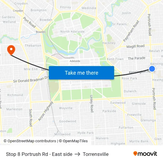 Stop 8 Portrush Rd - East side to Torrensville map