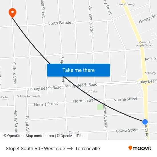 Stop 4 South Rd - West side to Torrensville map