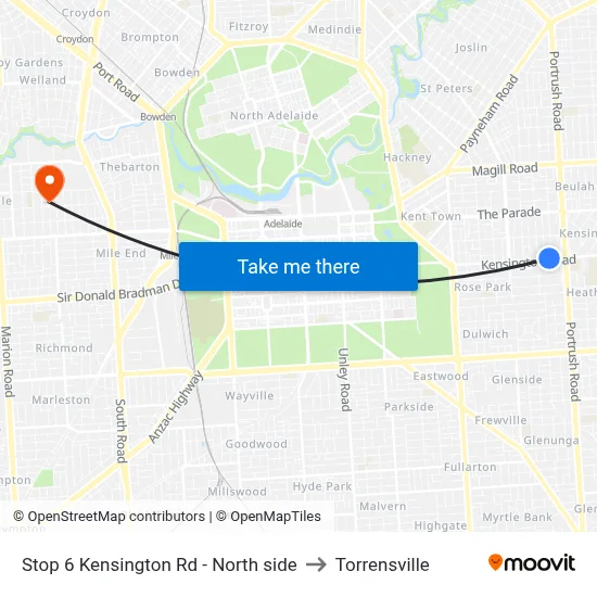 Stop 6 Kensington Rd - North side to Torrensville map