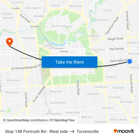 Stop 148 Portrush Rd - West side to Torrensville map