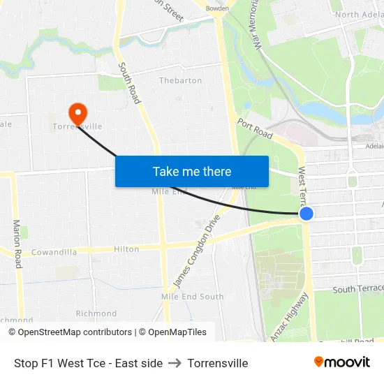 Stop F1 West Tce - East side to Torrensville map