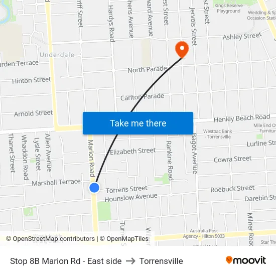 Stop 8B Marion Rd - East side to Torrensville map