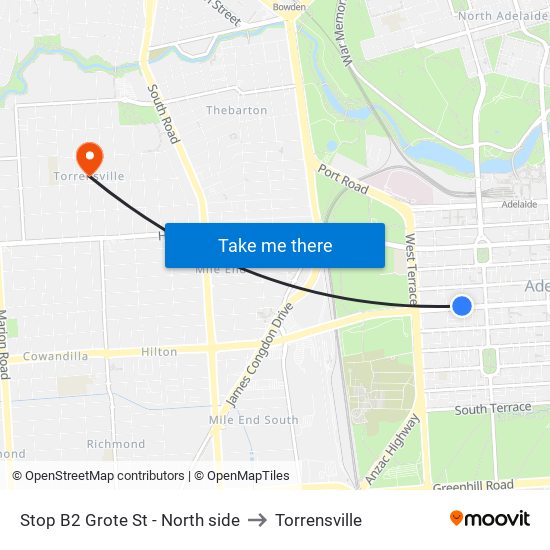 Stop B2 Grote St - North side to Torrensville map