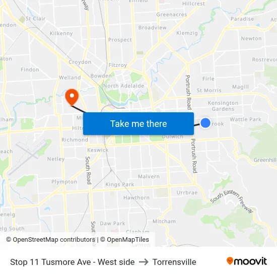 Stop 11 Tusmore Ave - West side to Torrensville map