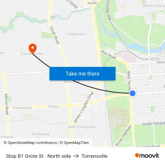 Stop B1 Grote St - North side to Torrensville map