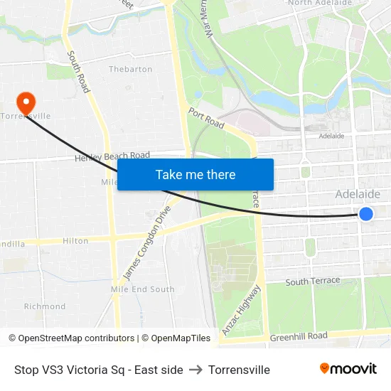 Stop VS3 Victoria Sq - East side to Torrensville map