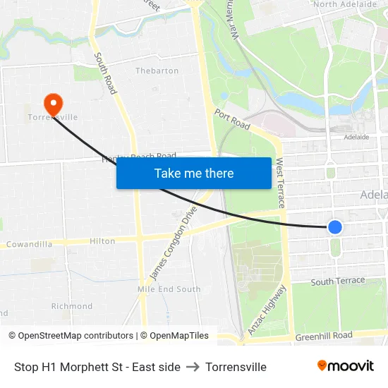 Stop H1 Morphett St - East side to Torrensville map