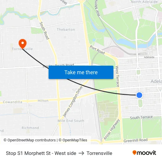 Stop S1 Morphett St - West side to Torrensville map