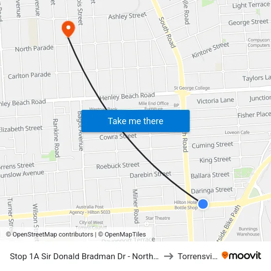 Stop 1A Sir Donald Bradman Dr - North side to Torrensville map