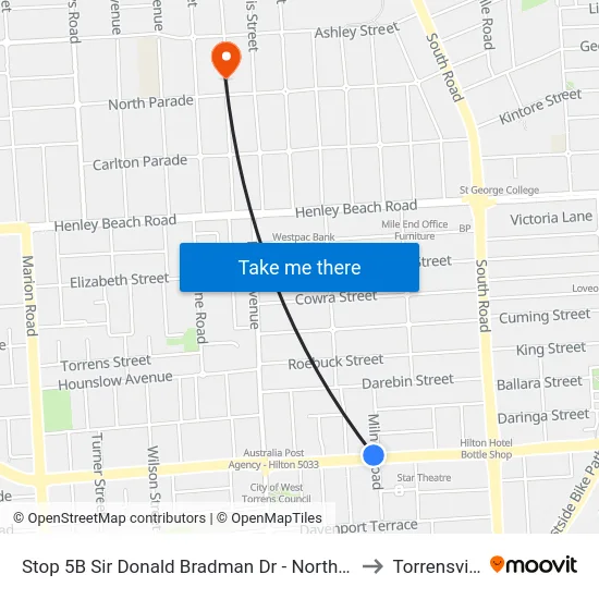 Stop 5B Sir Donald Bradman Dr - North side to Torrensville map