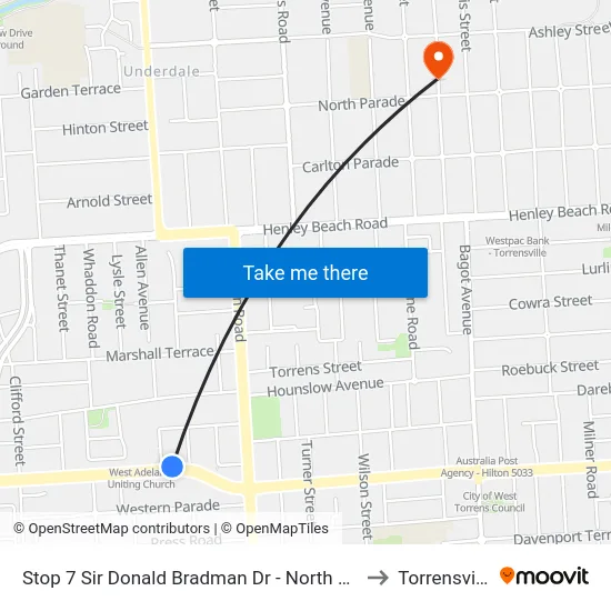 Stop 7 Sir Donald Bradman Dr - North side to Torrensville map