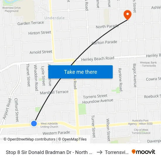 Stop 8 Sir Donald Bradman Dr - North side to Torrensville map