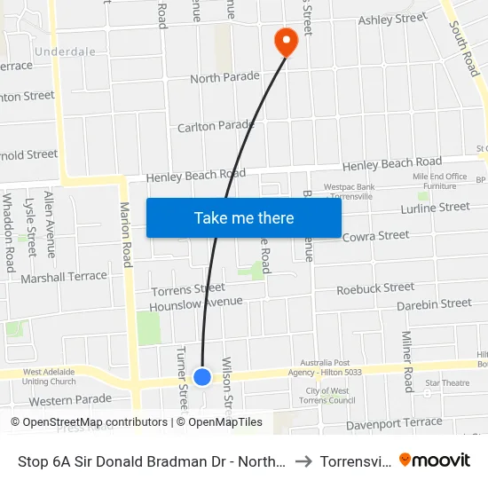 Stop 6A Sir Donald Bradman Dr - North side to Torrensville map
