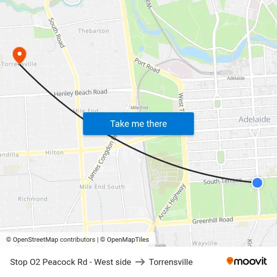 Stop O2 Peacock Rd - West side to Torrensville map
