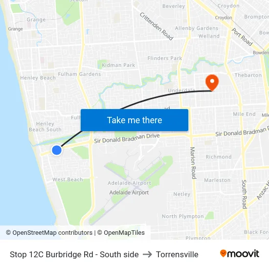 Stop 12C Burbridge Rd - South side to Torrensville map