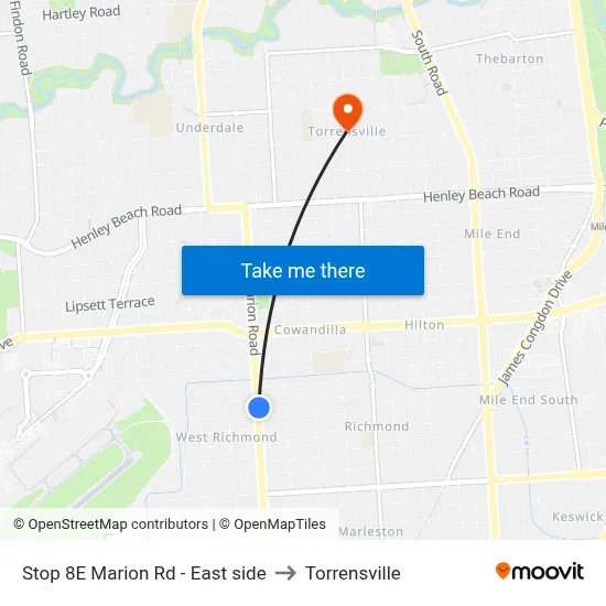Stop 8E Marion Rd - East side to Torrensville map