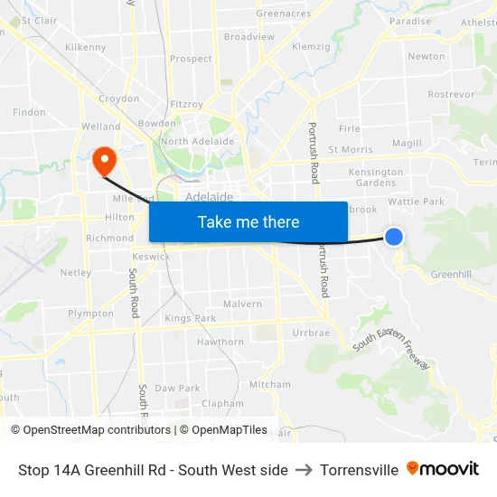 Stop 14A Greenhill Rd - South West side to Torrensville map
