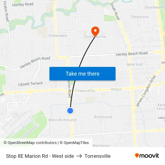 Stop 8E Marion Rd - West side to Torrensville map