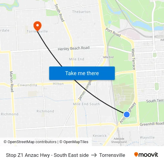 Stop Z1 Anzac Hwy - South East side to Torrensville map