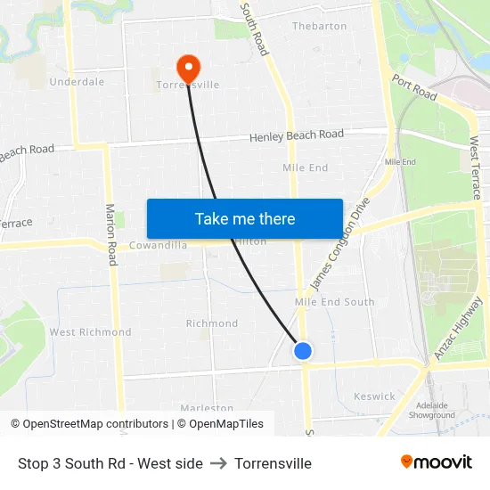 Stop 3 South Rd - West side to Torrensville map