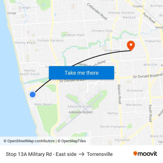 Stop 13A Military Rd - East side to Torrensville map