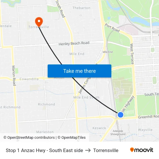 Stop 1 Anzac Hwy - South East side to Torrensville map
