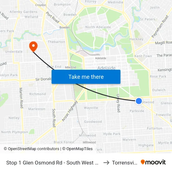 Stop 1 Glen Osmond Rd - South West side to Torrensville map