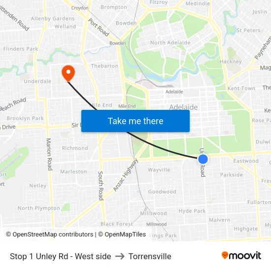 Stop 1 Unley Rd - West side to Torrensville map