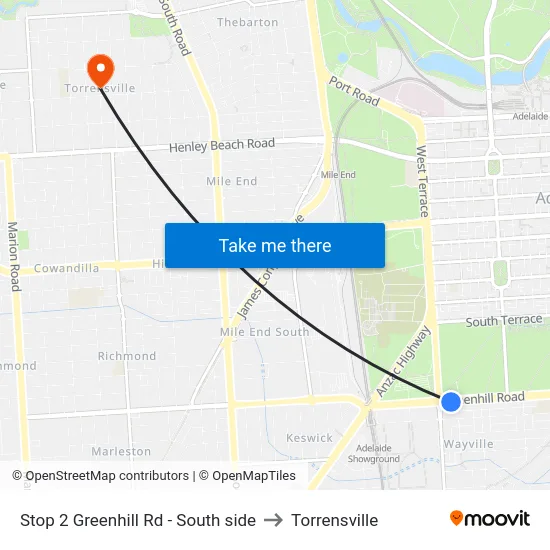 Stop 2 Greenhill Rd - South side to Torrensville map