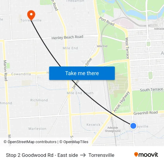 Stop 2 Goodwood Rd - East side to Torrensville map