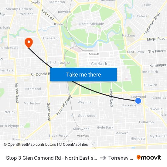 Stop 3 Glen Osmond Rd - North East side to Torrensville map