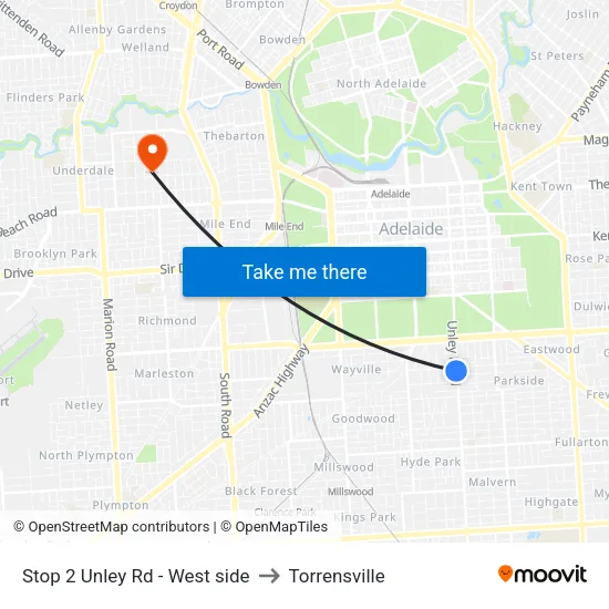 Stop 2 Unley Rd - West side to Torrensville map