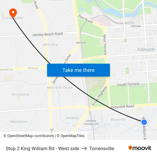 Stop 2 King William Rd - West side to Torrensville map