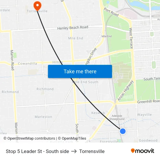 Stop 5 Leader St - South side to Torrensville map