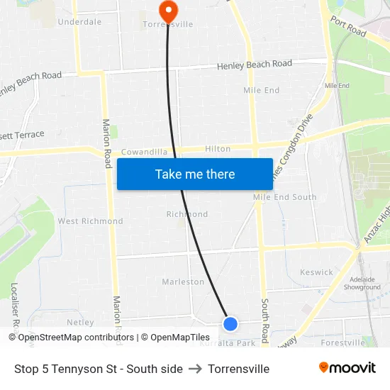 Stop 5 Tennyson St - South side to Torrensville map