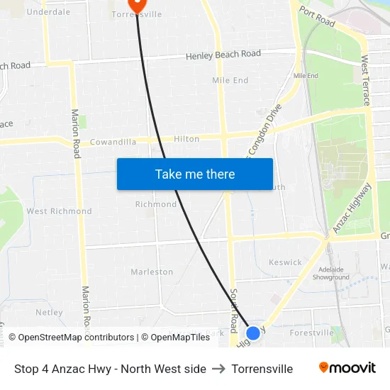 Stop 4 Anzac Hwy - North West side to Torrensville map