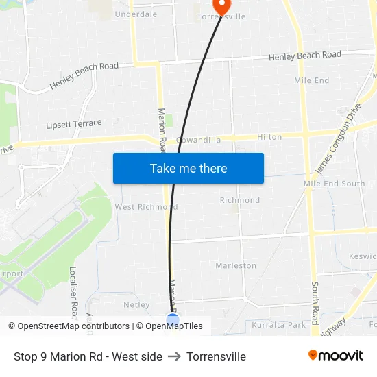 Stop 9 Marion Rd - West side to Torrensville map