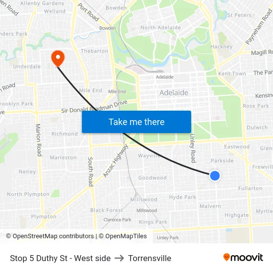 Stop 5 Duthy St - West side to Torrensville map