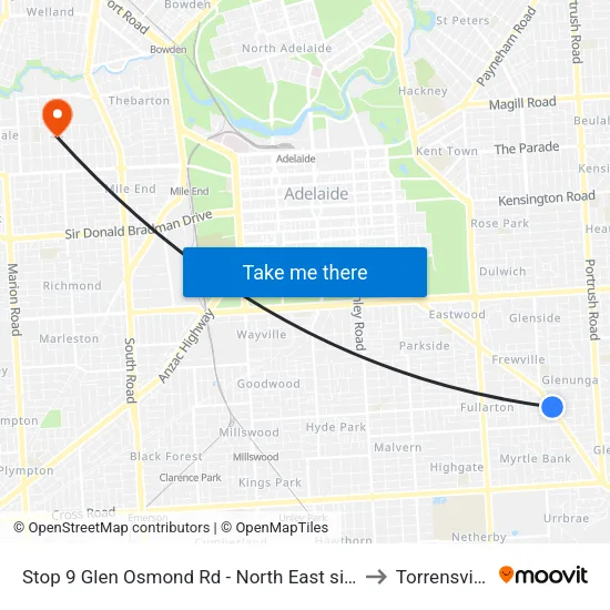 Stop 9 Glen Osmond Rd - North East side to Torrensville map