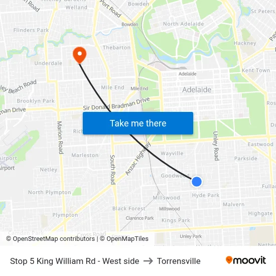 Stop 5 King William Rd - West side to Torrensville map