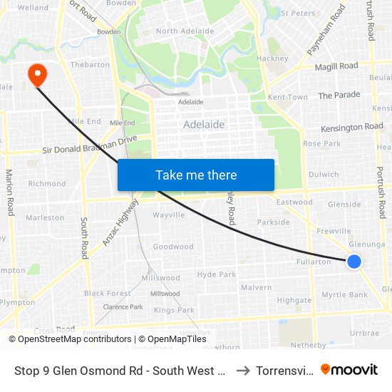 Stop 9 Glen Osmond Rd - South West side to Torrensville map