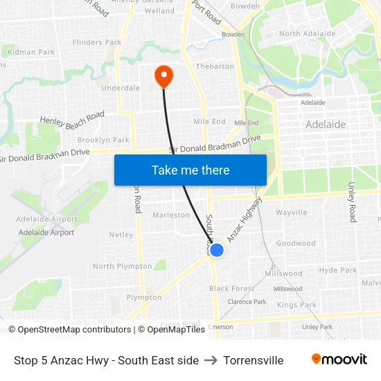 Stop 5 Anzac Hwy - South East side to Torrensville map