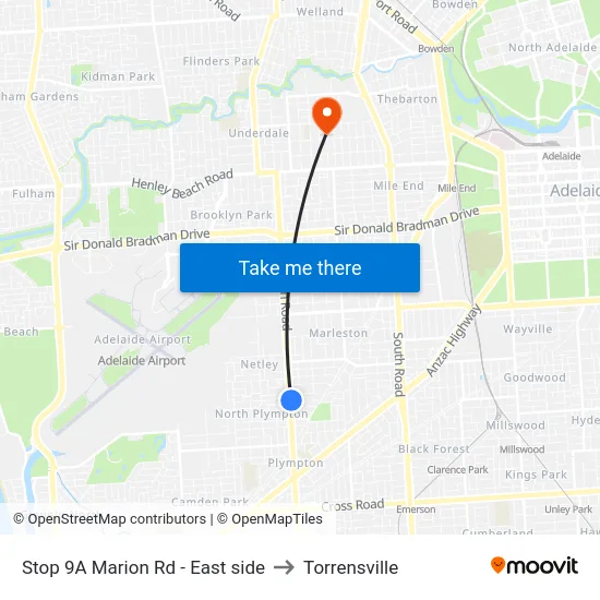 Stop 9A Marion Rd - East side to Torrensville map